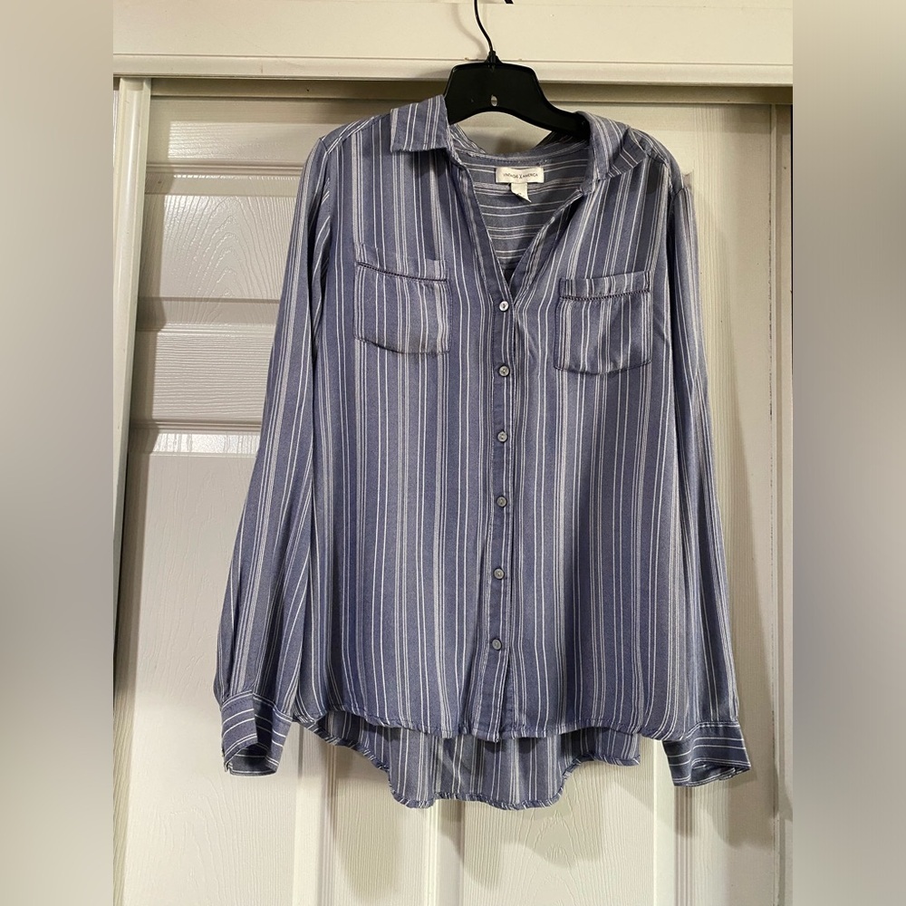 Vintage America Women's Long Sleeve Gray Blue Flannel Collared Shirt Top Size M